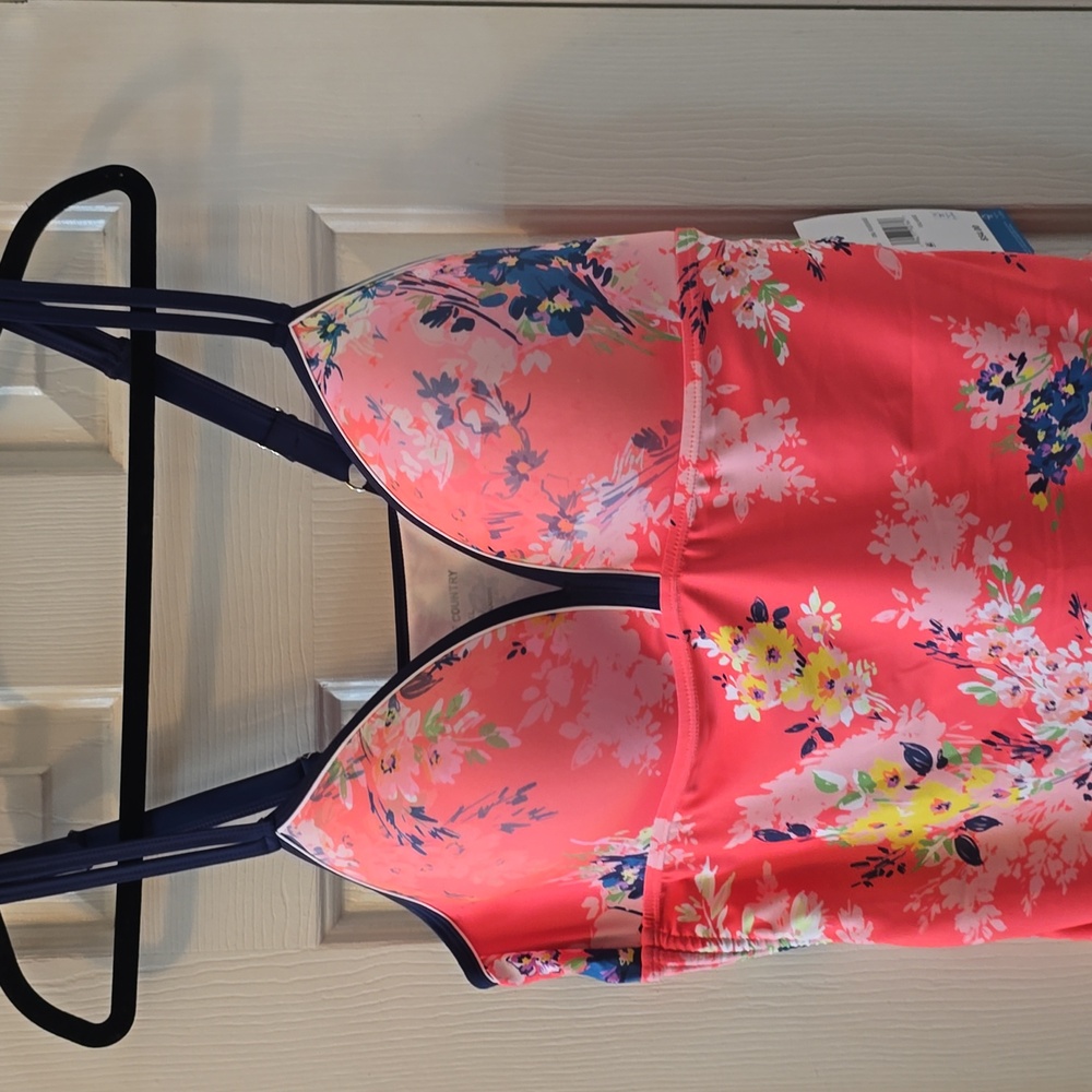 FREE COUNTRY BRAND WOMENS PLUS CORAL FLORAL BATHING SUIT TANKINI TOP SIZE XXL 18